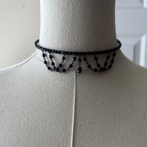 1928 Black Beaded Draped Choker Necklace